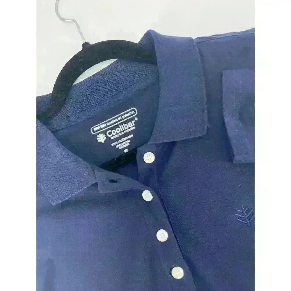 Coolibar Women's Long Sleeve Navy Polo Size XL UPF 50 Bamboo Blend Soft Outdoor